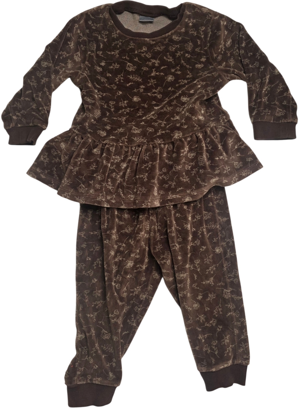 Next UK Brown Floral Velour Peplum Sweatshirt & Sweatpants Outfit